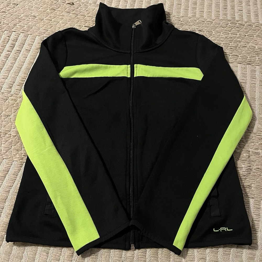 Ralph Lauren Active Women M Black And Green Athletic Track‎ Jacket Gym Active